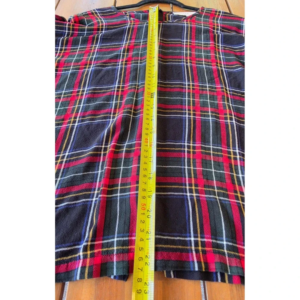 LOFT Plaid Puff Sleeve Button Back Blouse XS Academia Preppy Fall